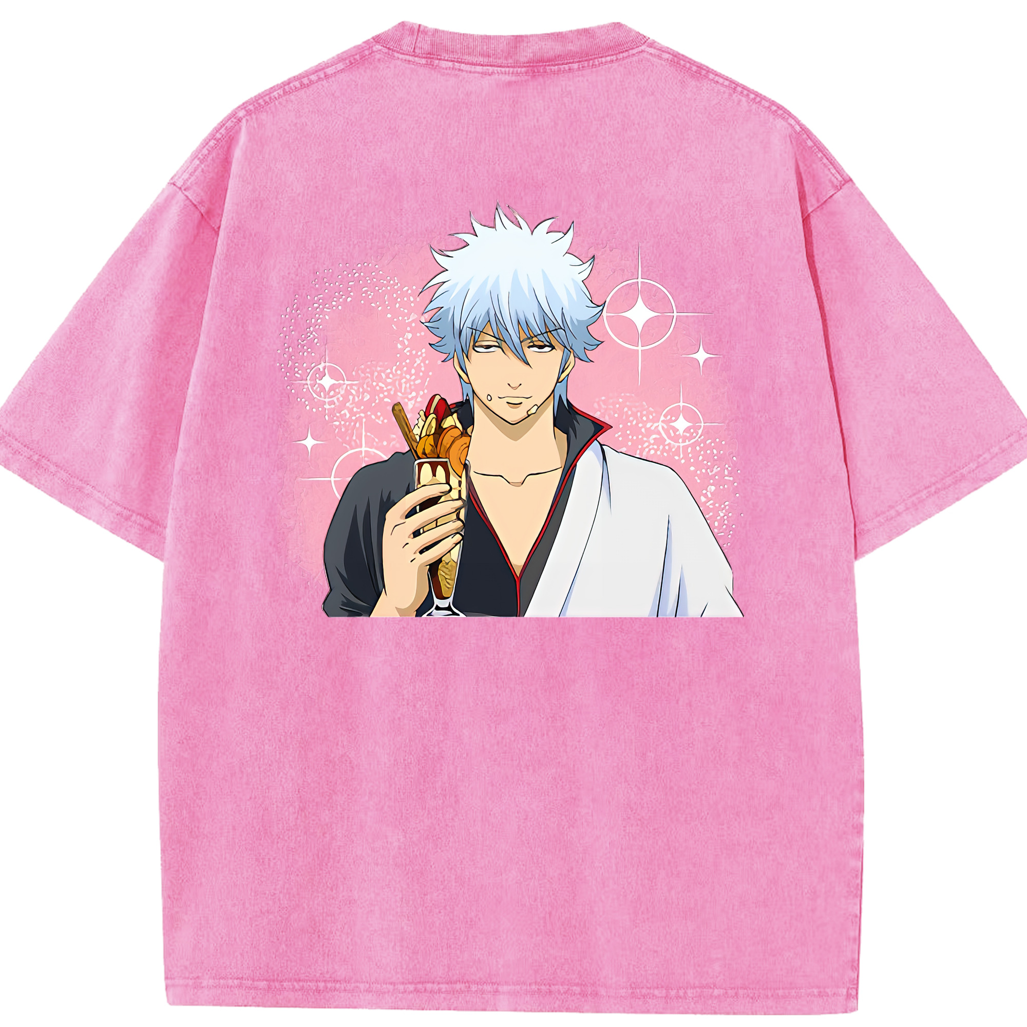 （画像用） ぎんたま 坂田銀時（さかたぎんとき） 神楽 志村新八（しむら しんぱち） GINTAMA Sakata Gintoki Kagura Shimura Shinpachi 綿100% ヴィンテージ風 半袖Tシャツ（背面プリント）